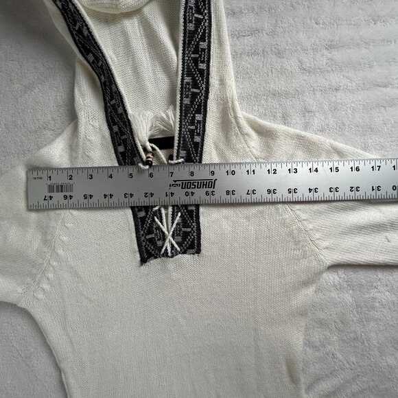 Womens Alpaca Hooded Sweater White Inca Pattern Knit Lace-Up Tassel Pullover - Picture 4 of 6